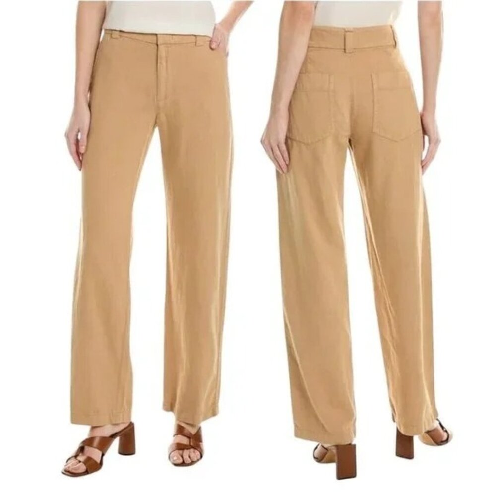 Vince Womens Wide Leg Pants Cotton/Lyocell/Linen Blend Beige Size 8